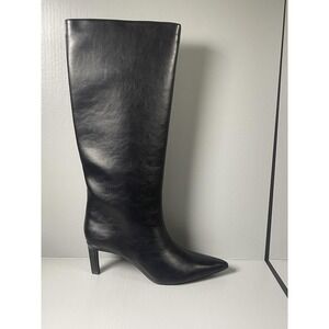 ON 34TH Boots Womens Size 10.5 Black Leather Knee High Kitten Heel Pointed Toe